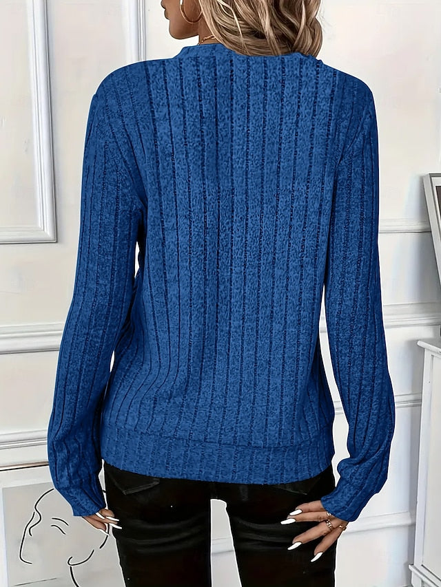 Women's Pullover Sweatshirt Plain Casual Long Sleeve V Neck