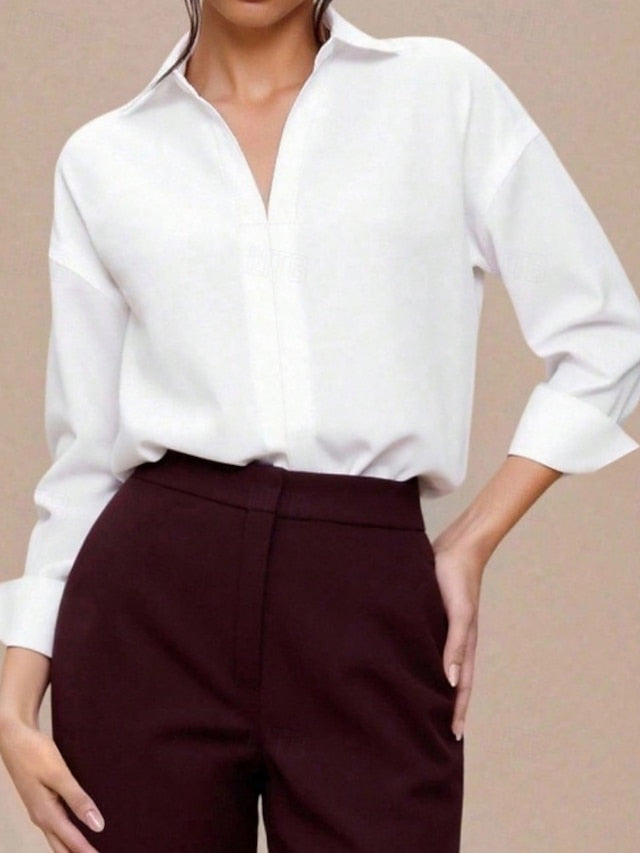 Women's Shirt Blouse Plain Stylish Basic Casual Long Sleeve