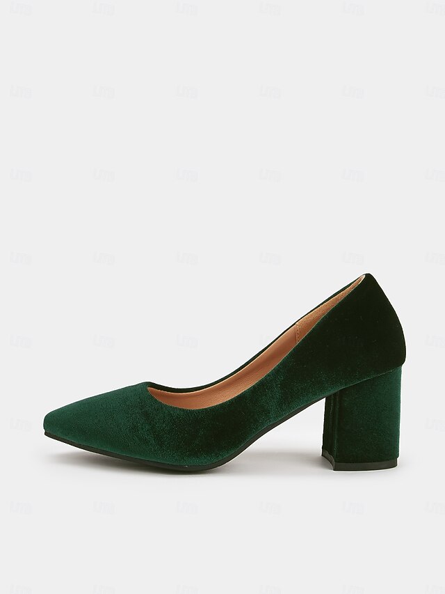 Green Toe Velvet - Elegant Pointed Heel Women's Block Pumps