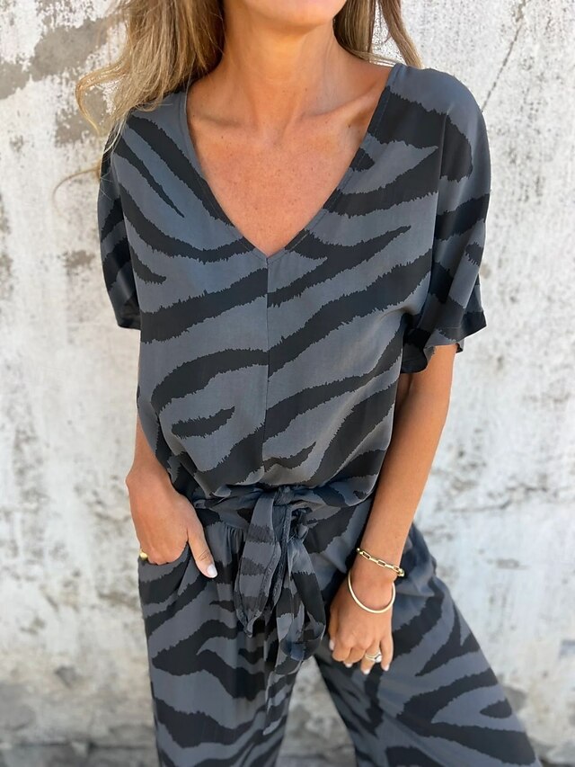 Women's Pants Sets Bolero Top Short Sleeve V Neck Graphic