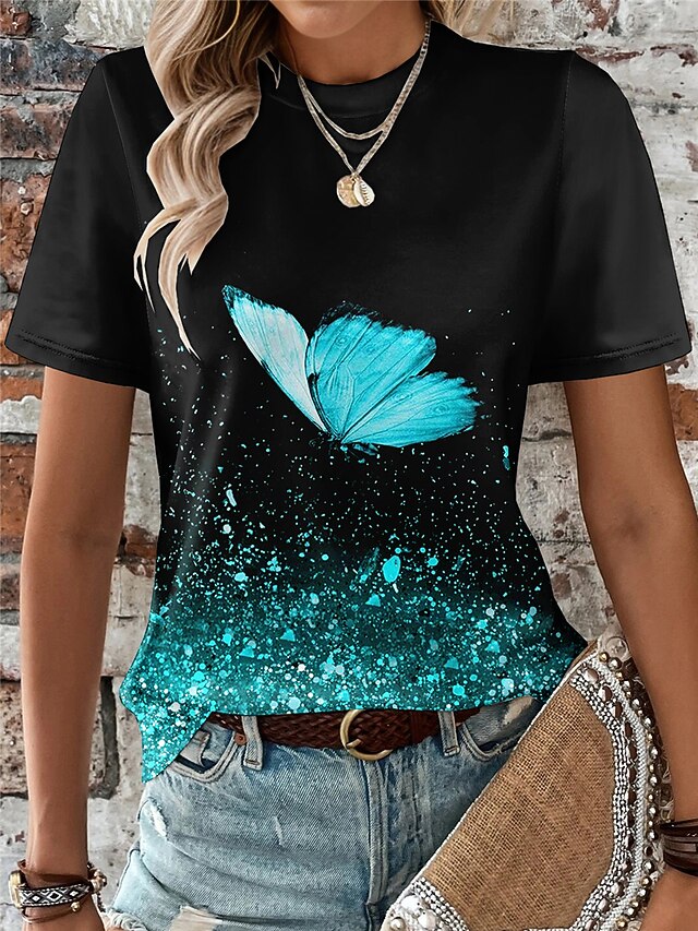 Women's T Shirt Print Butterfly Fashion Short Sleeve Round