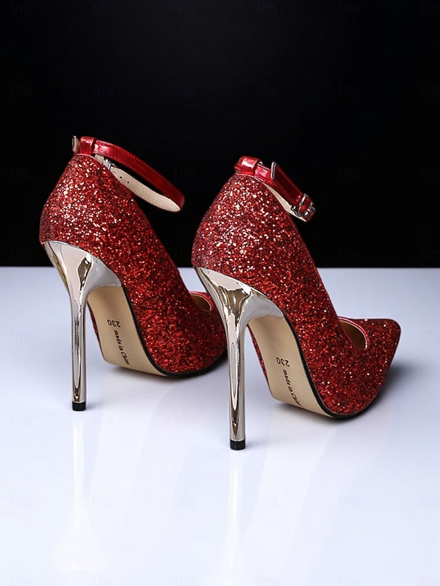 Sparkly Women's Heels Toe – Glitter Stiletto Gold Pointed