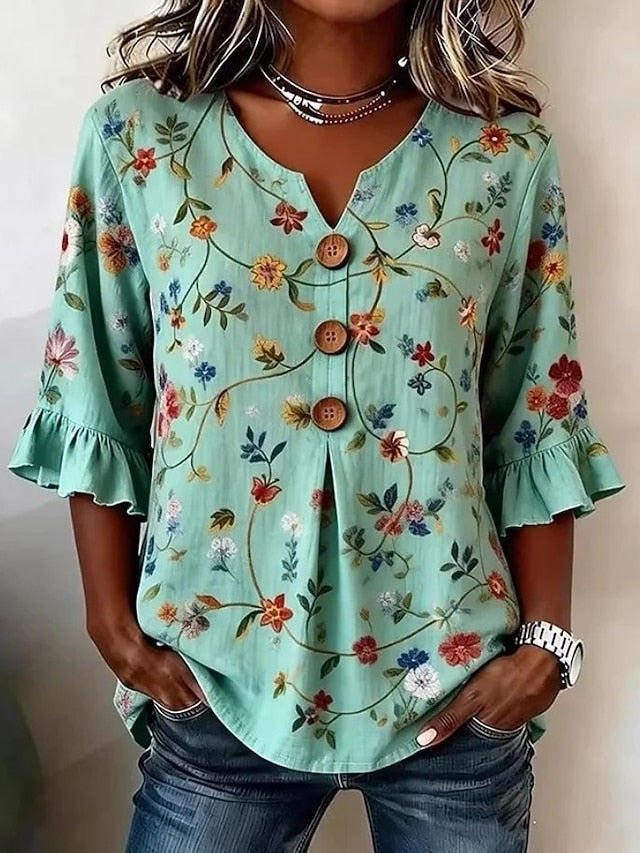 Easter Women's Shirt Floral Graphic Vintage Stylish Long