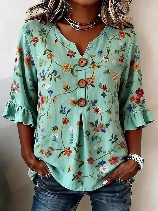 Easter Women's Shirt Floral Graphic Vintage Stylish Long