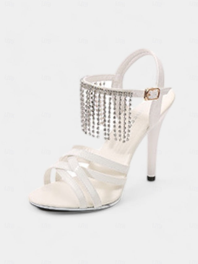 Leather Rhinestone Women's Stiletto Red Patent with Sandals