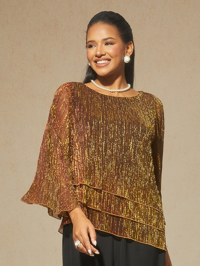 Women's Blouse Chiffon Tops Lace Tops Ruched Glitter Solid