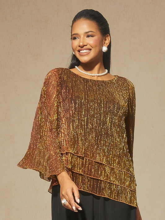 Women's Blouse Chiffon Tops Lace Tops Ruched Glitter Solid