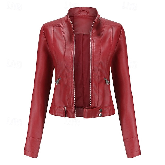 Women's Jacket Pocket Faux Zipper Leather Comfortable