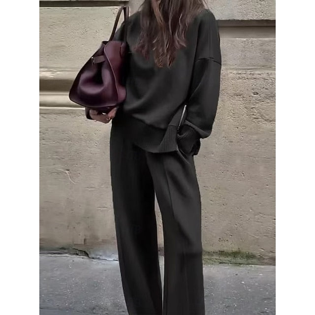 Women's Pants Sets Bolero Top Long Sleeve Turtleneck Plain