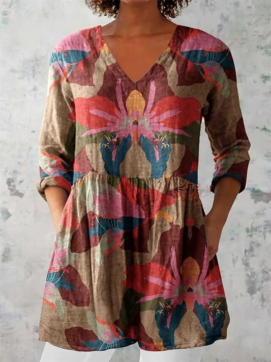 Women's Blouse Ruched Floral Graphic Elegant Stylish Casual