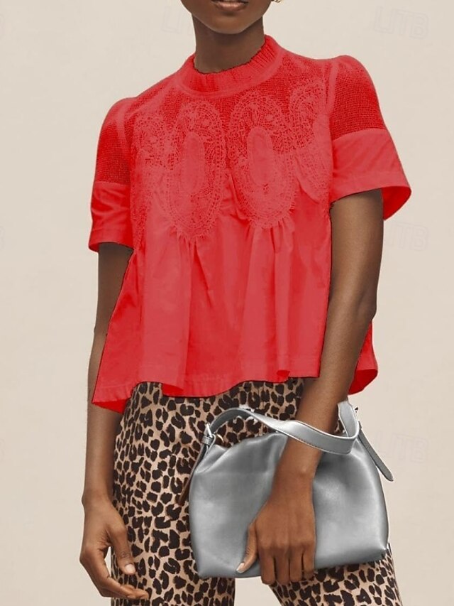 Women's Shirt Blouse Lace Plain Stylish Modern Casual Short