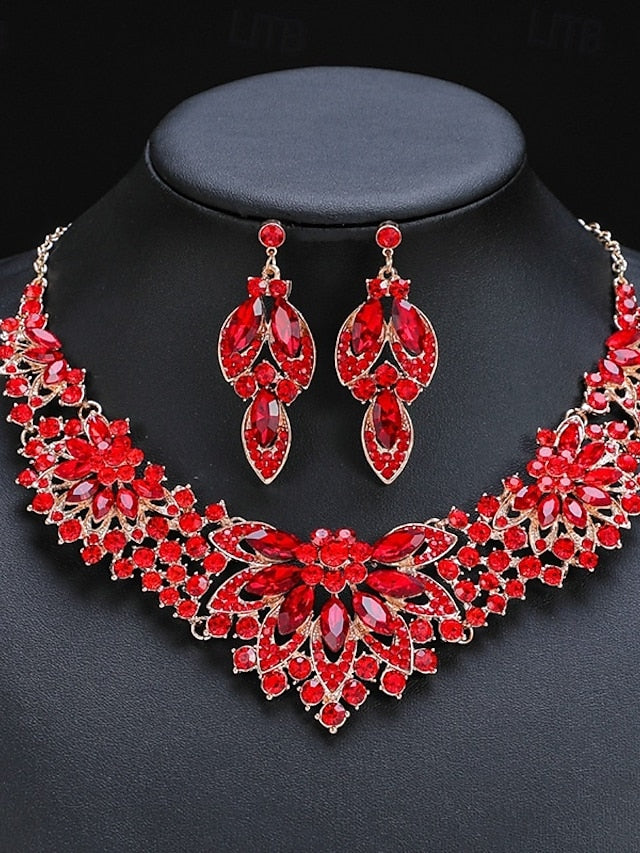 Jewelry Necklace Set – Elegant Green  Statement Crystal