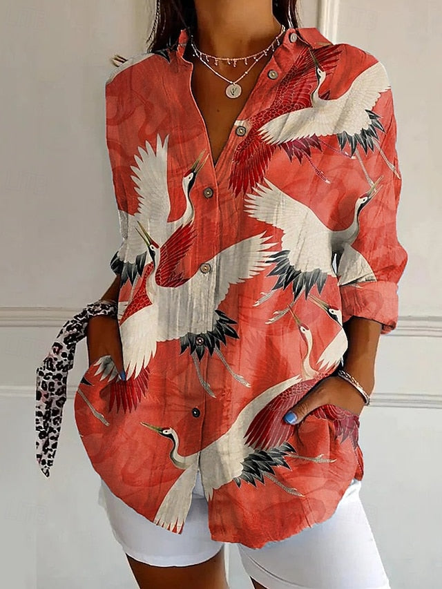 Women's Shirt Blouse Buttons Print Flower Modern Casual