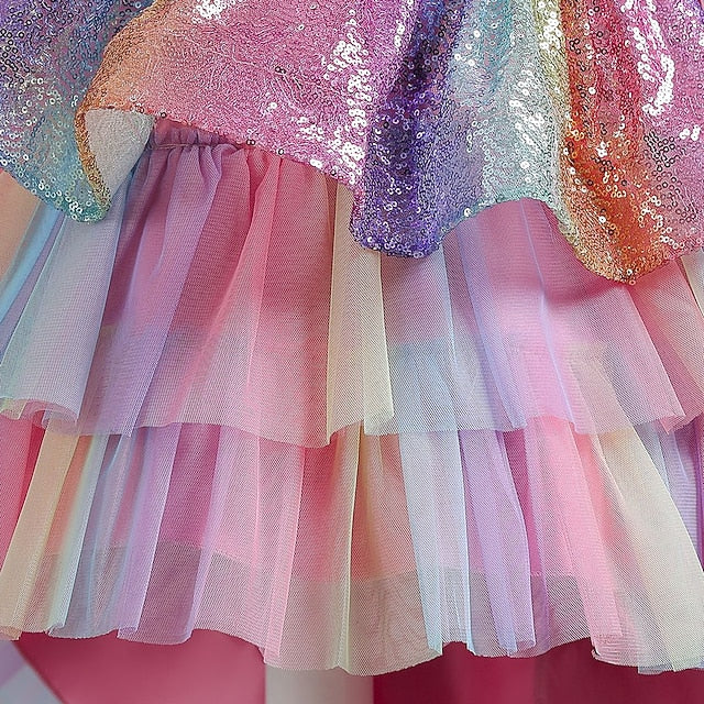 Girls' Kids colour Sequin Wedding Sleeveless Party Dress