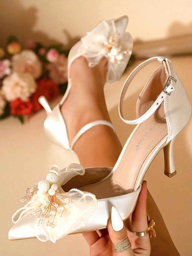 Heels Elegant - Women's Pumps Satin Ankle Strap Bridal with