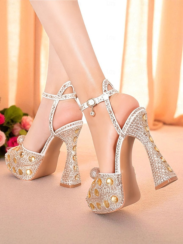 High Heel Sandals Matching Rhinestone Platform Women's with
