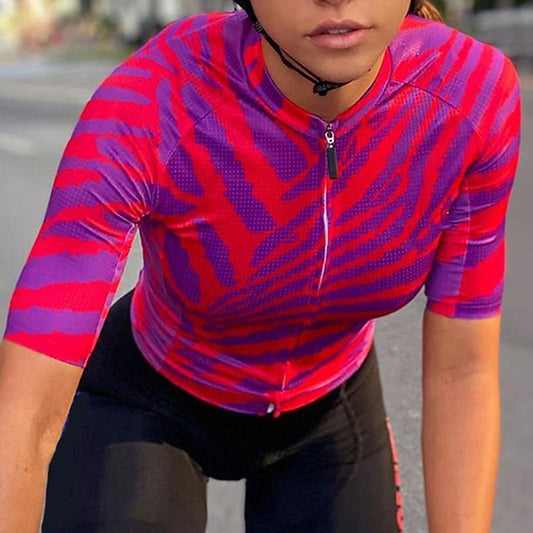 Women's Cycling Jersey Zebra Short Sleeve Bike Jersey Top