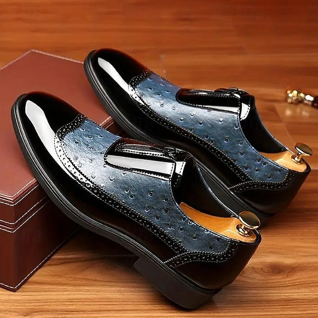 Colorblock Tan Patent Black and Formal Shoes with Men's