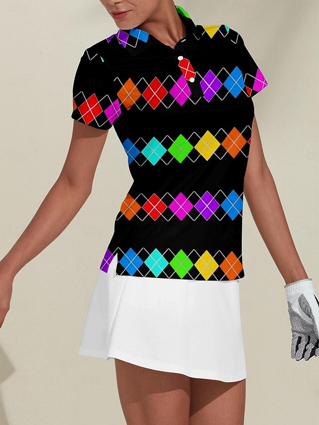 Women's Golf Polo Shirt Black Short Sleeve Sun Protection
