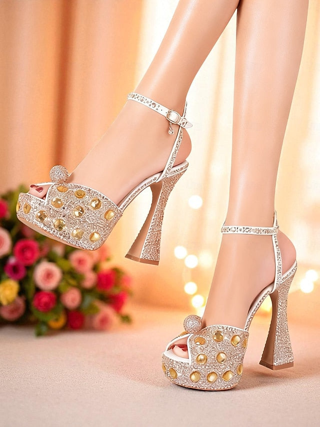 High Heel Sandals Matching Rhinestone Platform Women's with