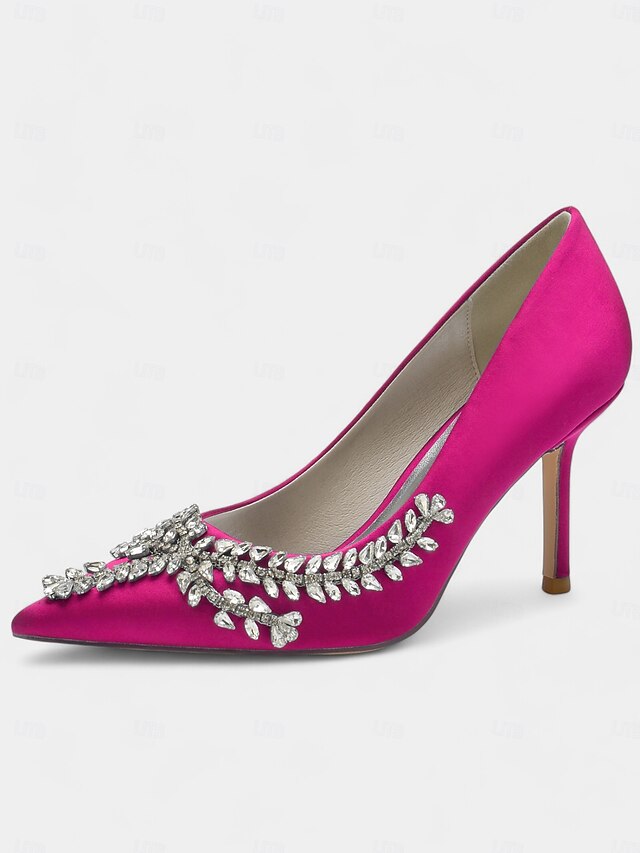 Rhinestone-Embellished – Women's Satin Heels Stiletto