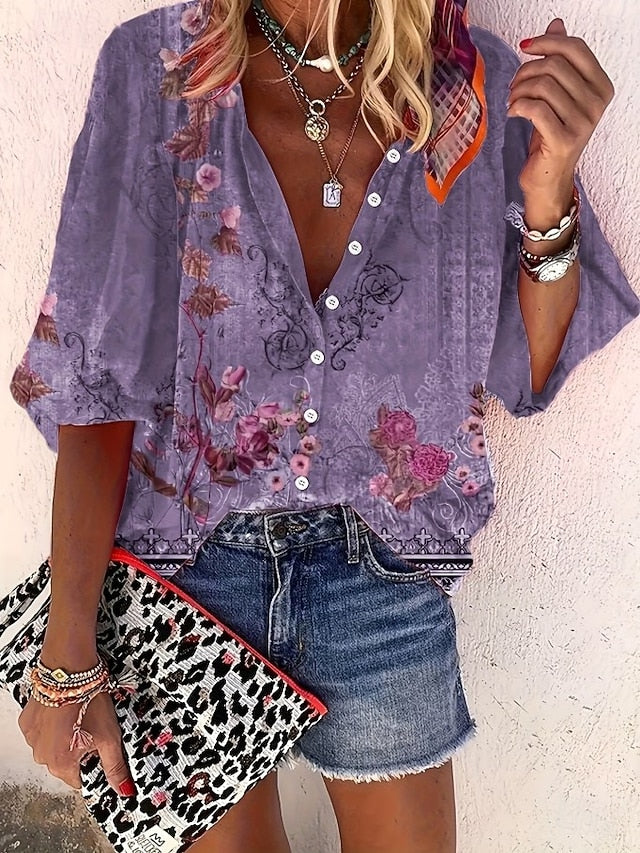 Women's Shirt Print Ombre Floral Graphic Bohemia Vintage