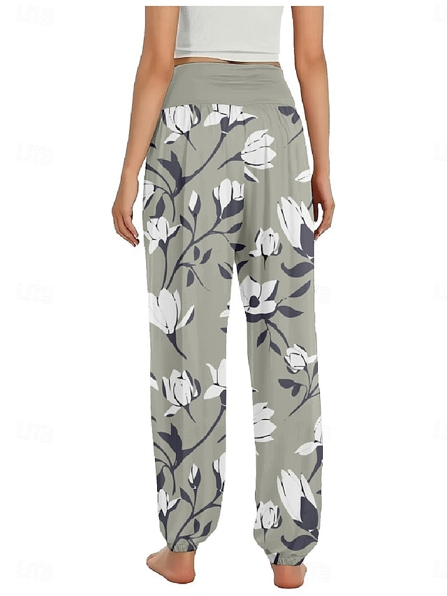 Women's Faux Cotton Linen Wide Leg Pants Trousers Ethnic