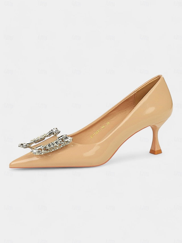 Patent Women's Embellished with Crystal Leather Pumps Black