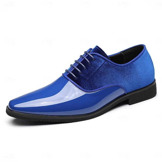 Glossy Finish Shoes with and Men's Velvet White Blue