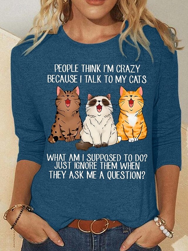 Christmas Women's T Shirt Print Graphic Animal Cat Vintage