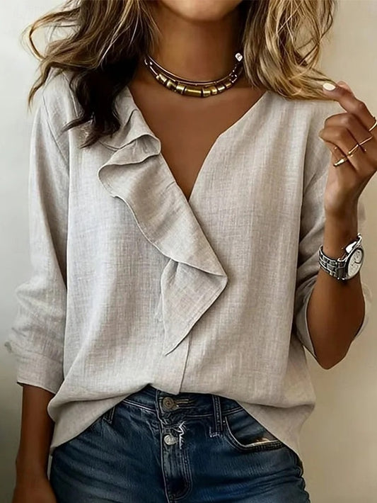 Women's Blouse Ruffle Solid Color Stylish Basic Casual 3/4