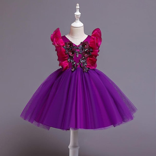 Dress Sequin Solid Girls' Party Kids Color Flower