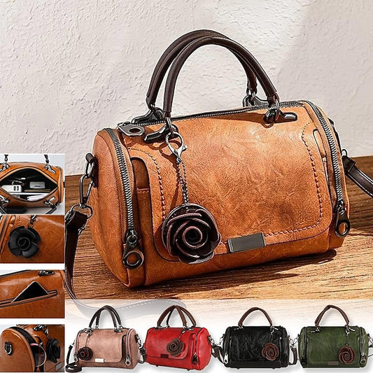 Leather Floral Vintage-Style Handbag Faux Women's with