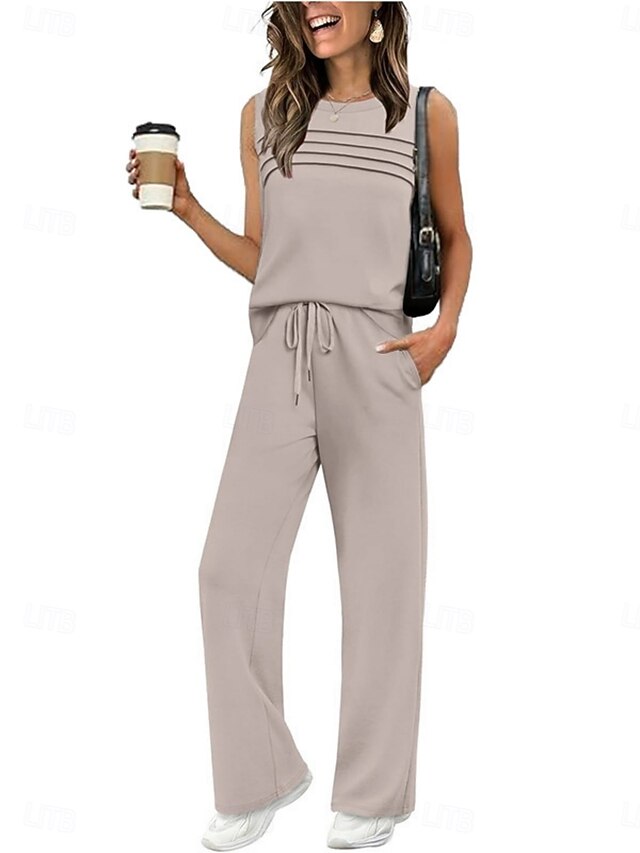 Women's Camis Pants Sets Bolero Top Sleeveless Crew Neck
