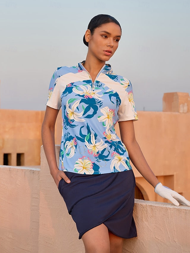 Women's Golf Polo Shirt Yan pink Denim Blue Short Sleeve