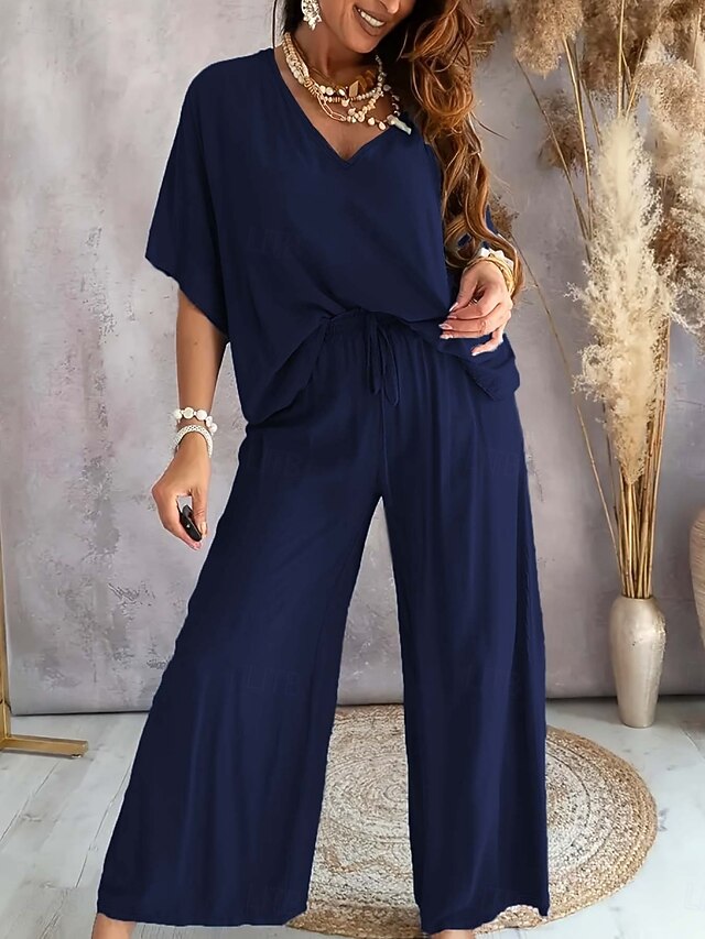 Women's Two Piece Sets Pants Sets Bolero Top Short Sleeve V