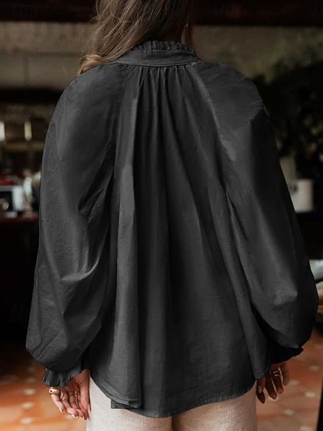 Women's Casual Shirt Button Up Shirt Blouse Ruffle Buttons