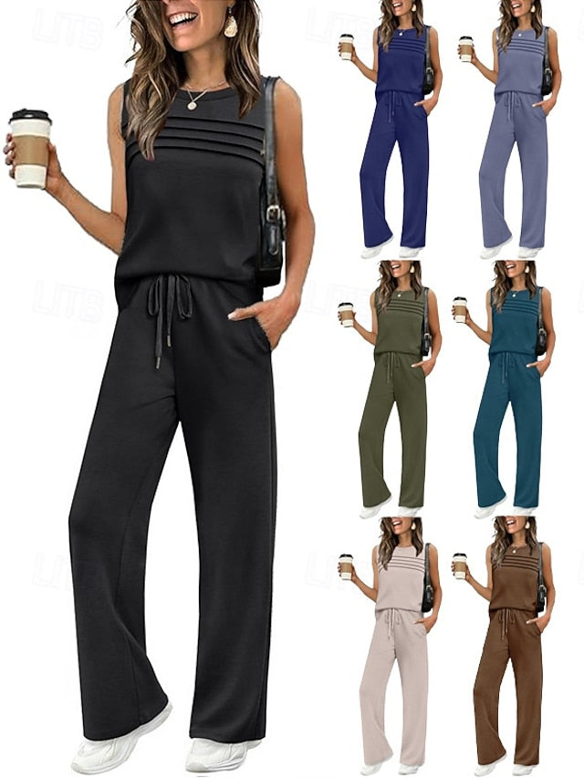 Women's Camis Pants Sets Bolero Top Sleeveless Crew Neck