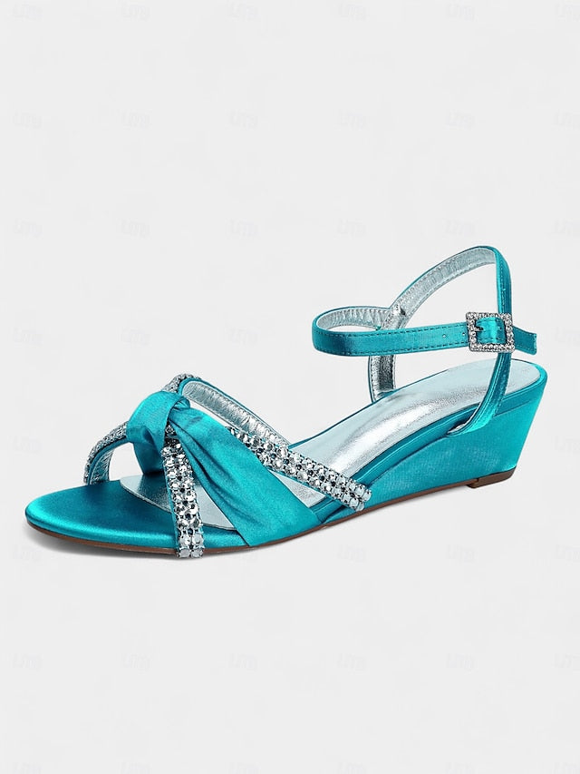 Green Women's Wedge - Satin Knot Sandals Rhinestone