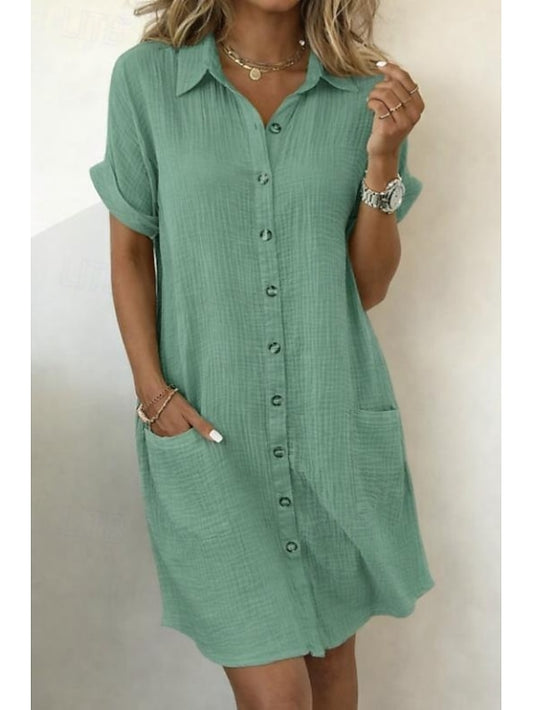 Women's Mini Dress Cotton Linen Dresses Shirt Dress Winter