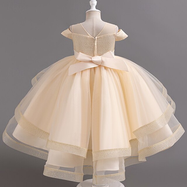 Short Color Kids Solid Wedding Dress Party Sleeve Girls'