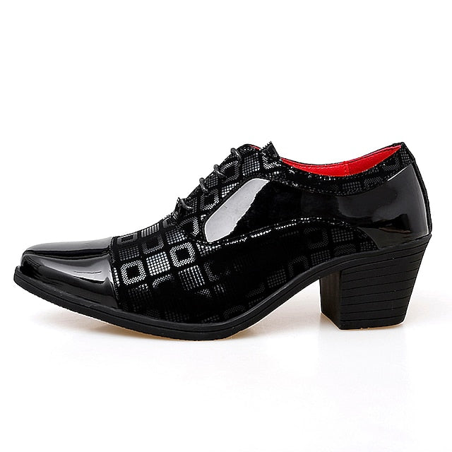 Oxford Leather Heel Black Red Block Shoes and Men's Patent