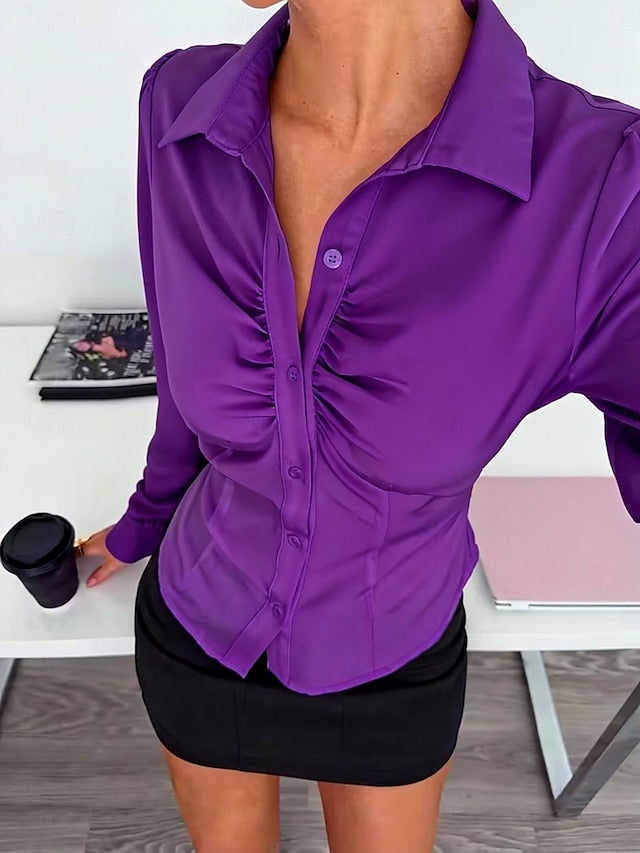 Women's Shirt Button Down Shirt Casual Shirt Ruched Buttons