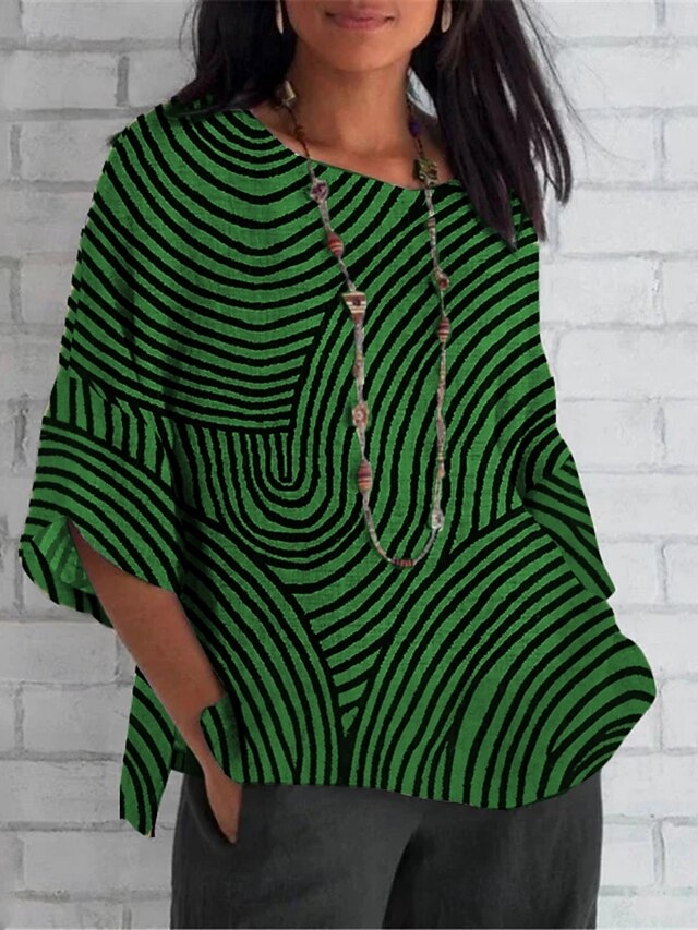 Women's Shirt Faux Cotton Linen Print Geometric Daily