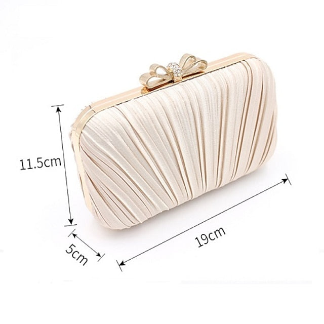 Pleated Rhinestone White Bag Bow – Women's Clutch Elegant