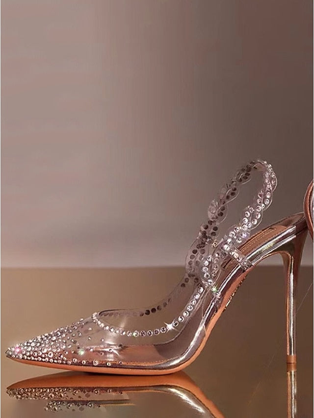 with Women's Clear Slingback Rhinestone Pointed Heels Toe