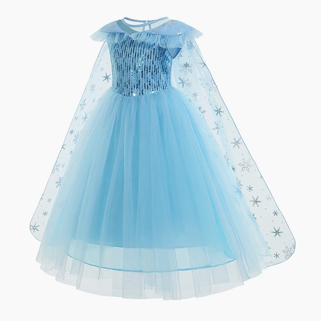 Elsa Theme Girl Princess Party Flower Fairytale Dress Frozen