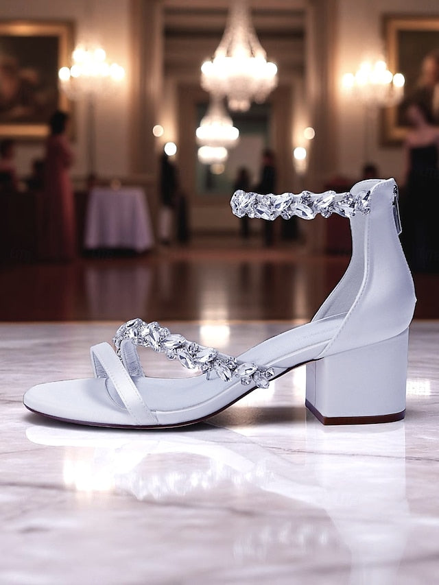 Crystal Sandals - Women's Heel Purple Block Satin