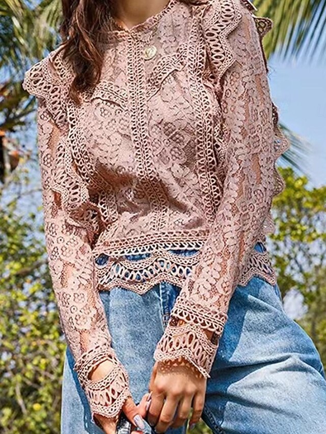 Women's Summer Tops Blouse Eyelet top Lace Tops Ruched Lace