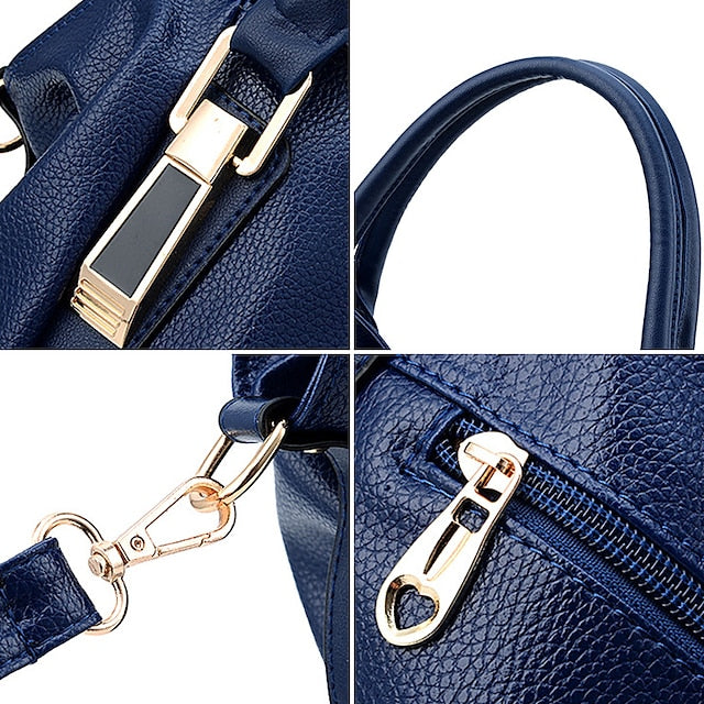 Handles Women’s and Top Faux with Handbag Black Leather